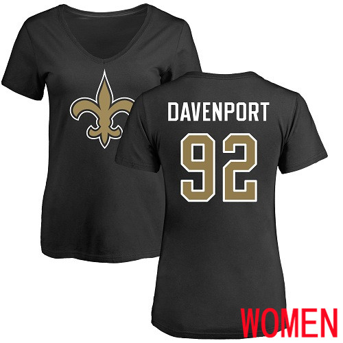 New Orleans Saints Black Women Marcus Davenport Name and Number Logo Slim Fit NFL Football #92 T Shirt